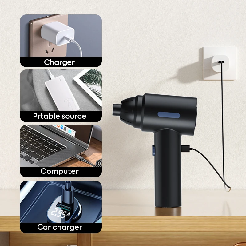 Portable Handheld 2 in 1 Mini Cordless Compressed Electric Air Duster Blower Gun Wireless Vacuum Cleaner For Car Home Office