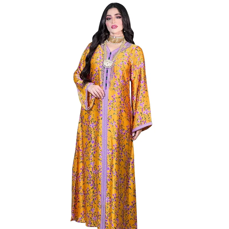 Evening Dresses Elegant Abaya Fashion Print Hot Diamond Dress Dubai Jalabiya Arabic Muslim Party Dresses islamic Design Kaftan