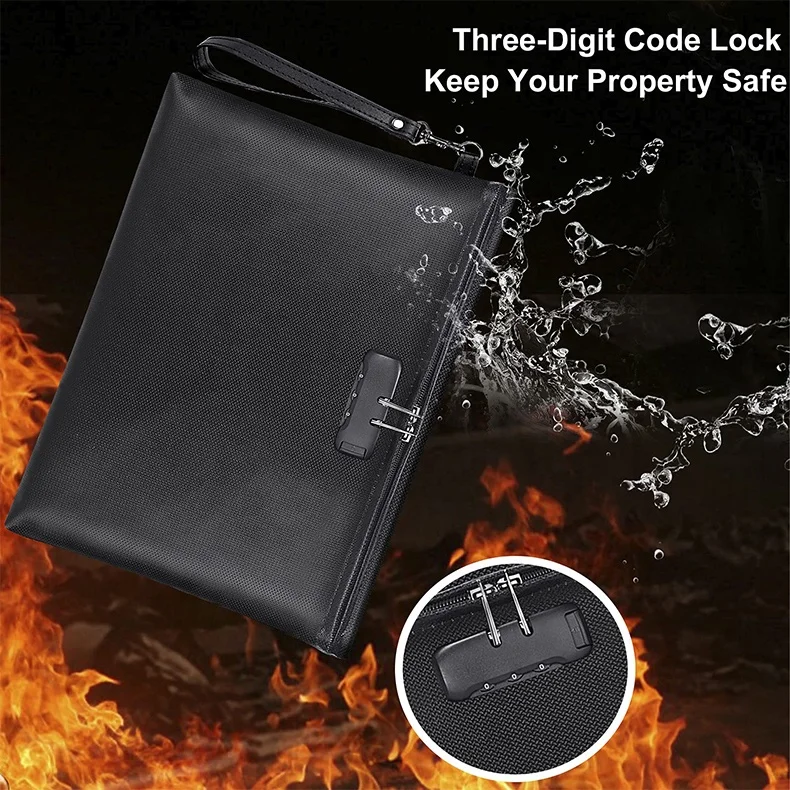 Water Resistant file bag cash Storage Pouch Fireproof Money Bag with Lock