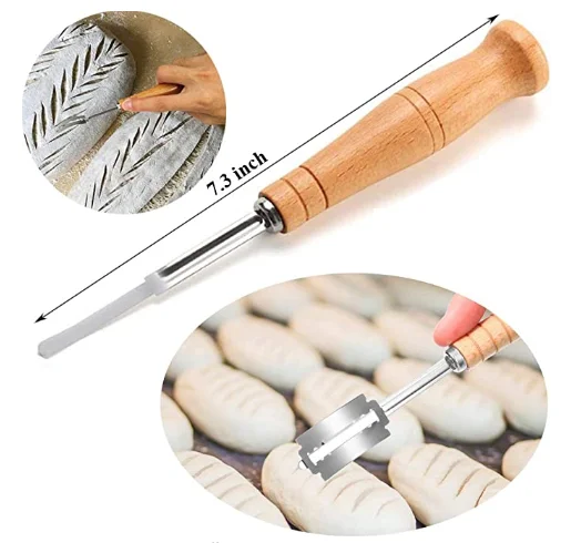 Baguette Bread Bakers Cutter Slashing Tool Dough Making Razor Wood Handle Bakeware for DIY Bread Kitchen