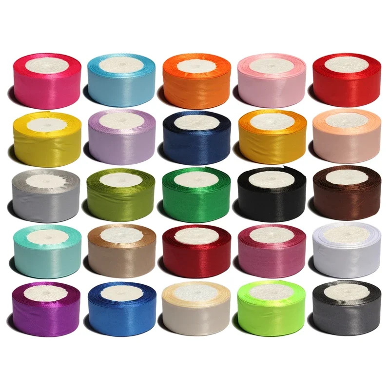 25colors Shiny Rolled Silk Satin Ribbon for Hair Accessories NO Elastic Solid Fold Over Ribbon bowknot gift box decorative stain