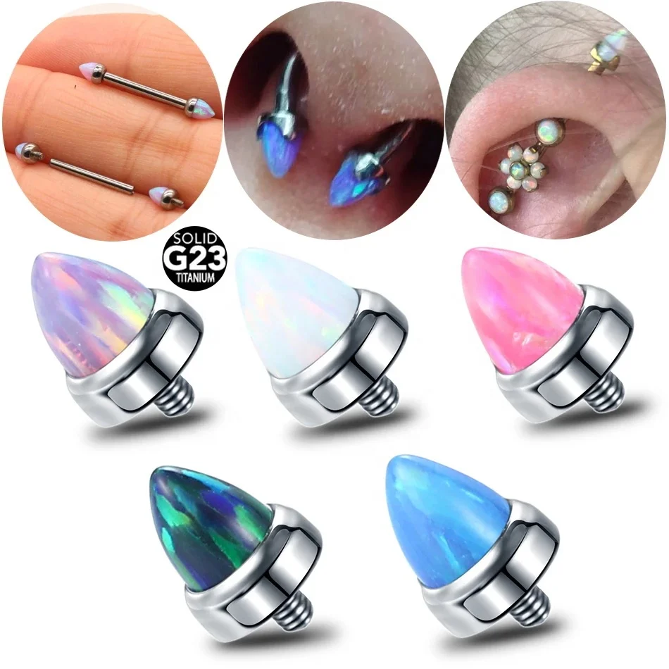 Titanium Internally Threaded Ends Piercing Claw Set Opal Bullet Posts Dermal Top Nipple Helix Industrial Barbell Body Piercing