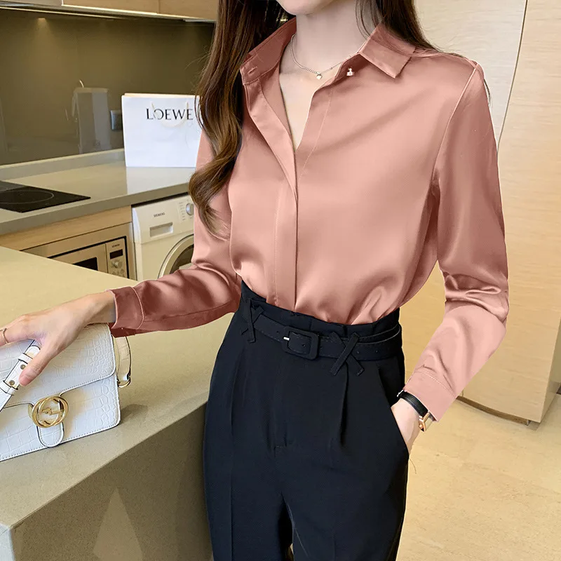 Fall 2022 Women Clothes Winter Womens Blouses & Shirts Silk Career Dresses Streetwear Long Sleeve Shirt Dress