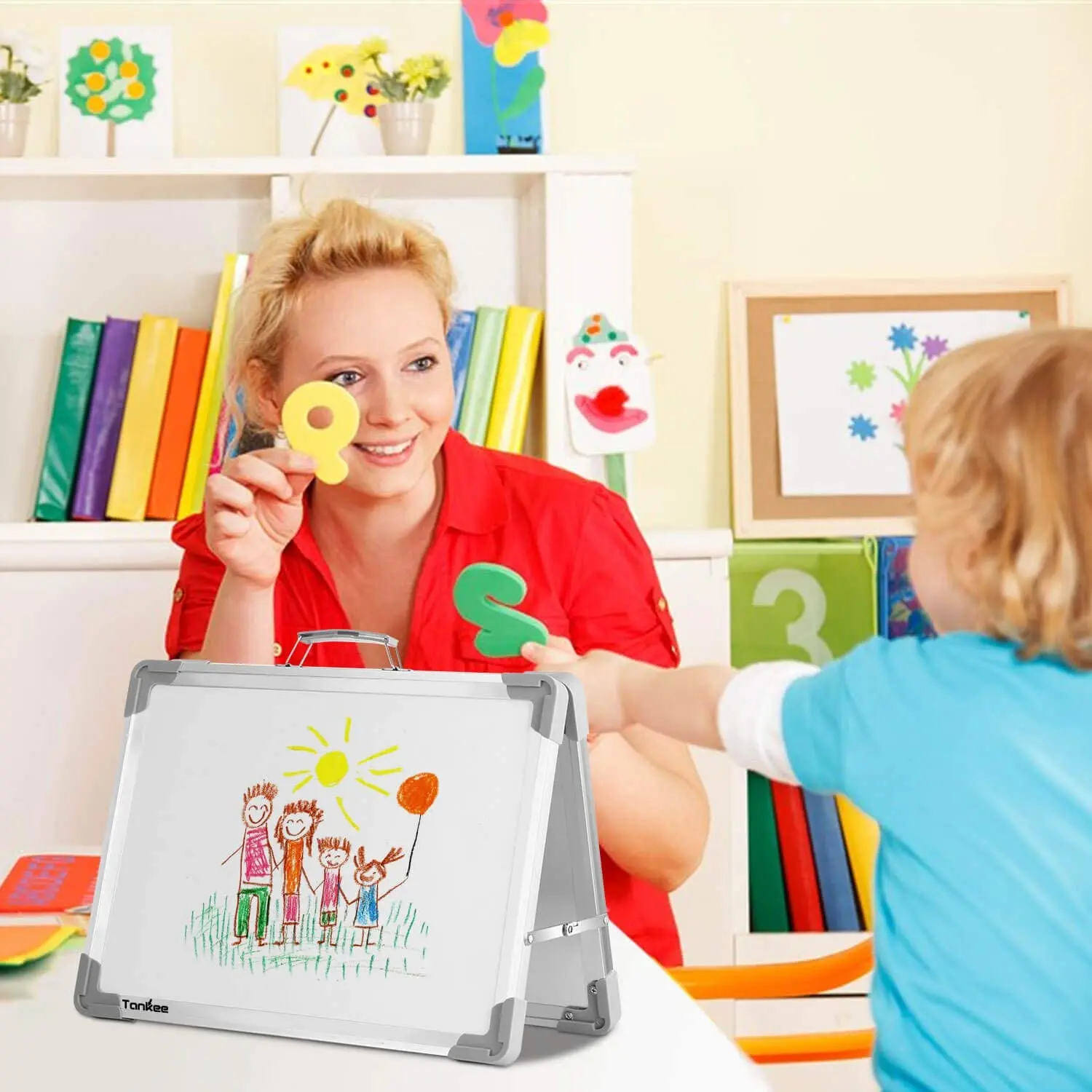 Magnetic Desktop Mini Easel Double Sided Portable Interactive Whiteboard with Holder for Kids Drawing Teaching