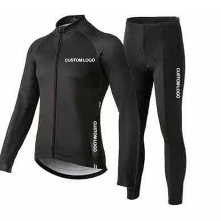 Custom unisex winter black long sleeve cycling jersey high waist pant sports warm bike wear cycling jersey set
