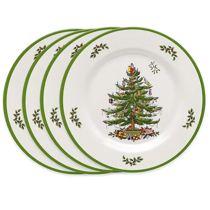 Christmas Melamine Dinner Set Dinnerware 4-Piece Tree Printing Tableware  Bamboo Round Plate Set