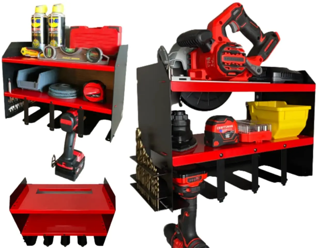 Power Tool Organizer for Garage Fully Assembled Metal Tool Chest 4 Drill Charging Station and Circular Saw Holder