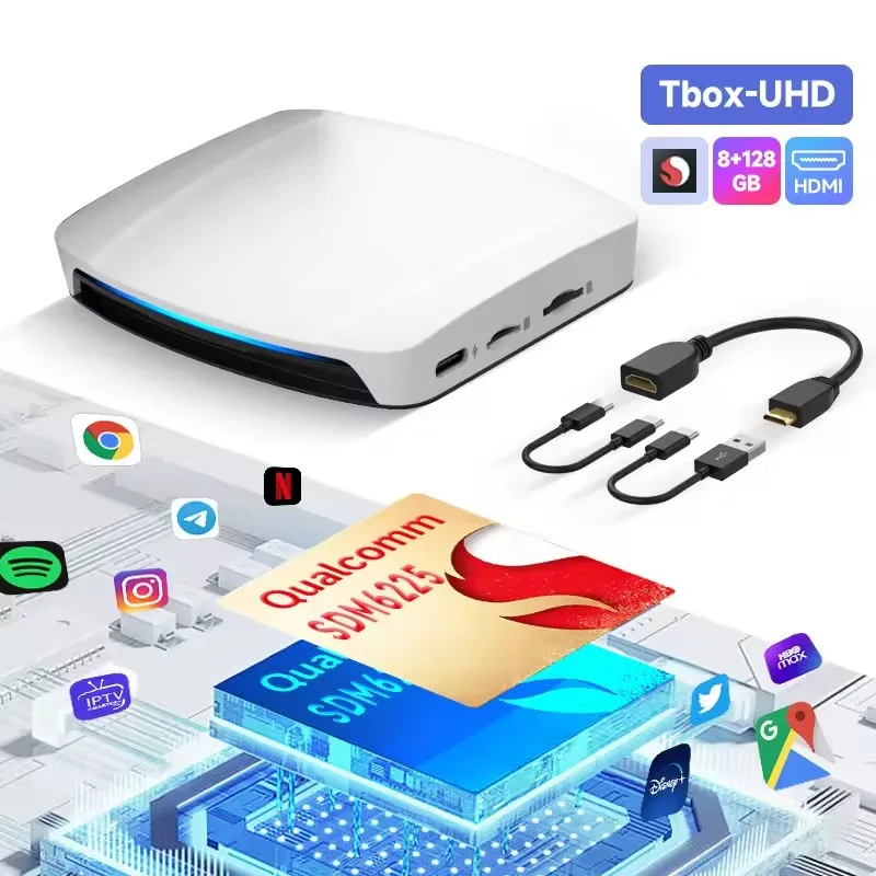 UHD TVBox Android 13 QCM 8-Core 6225 Wireless CarPlay & Android Auto Adapter 4K HD Video Output Online Video FOTA