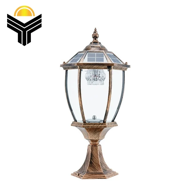 solar outdoor garden retro decorative metal gate post pillar light lamp for villa