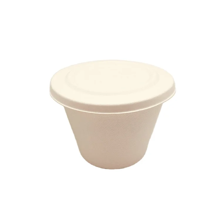 Biodegradable Bagasse Sugarcane Pulp 12oz Soup Cup with Lid