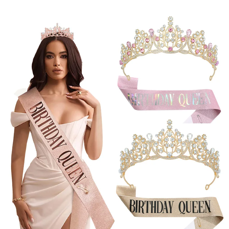 New Crown Shoulder Strap birthday queen Rose Gold suit Party Belt Decorative Headwear