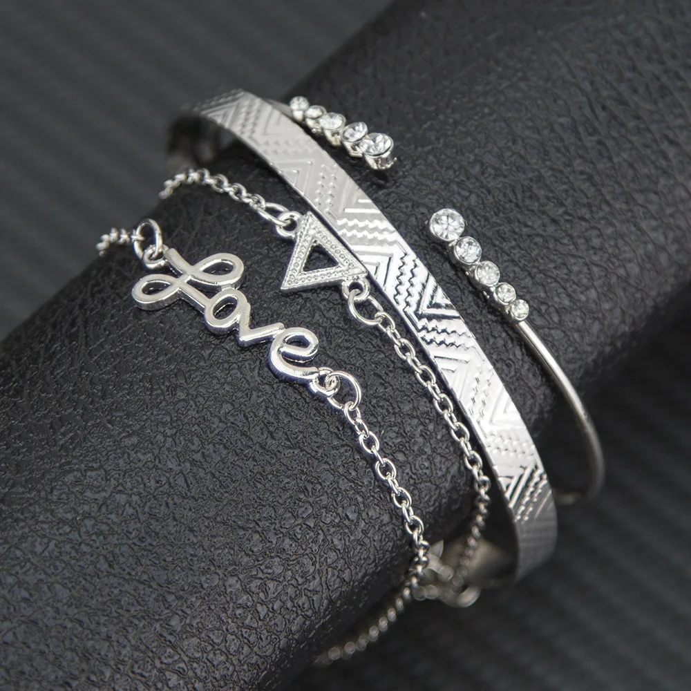 Aug jewelry hot-selling wholesale simple retro shell moon geometric multilayer tassel alloy set ring rhinestone bracelet