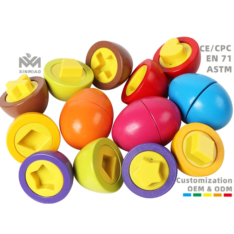 Montessori Educational Puzzle Children 3D Wooden Color Geometry Shape Matching Egg Diy Games Training Toys For Kids Boys Girls