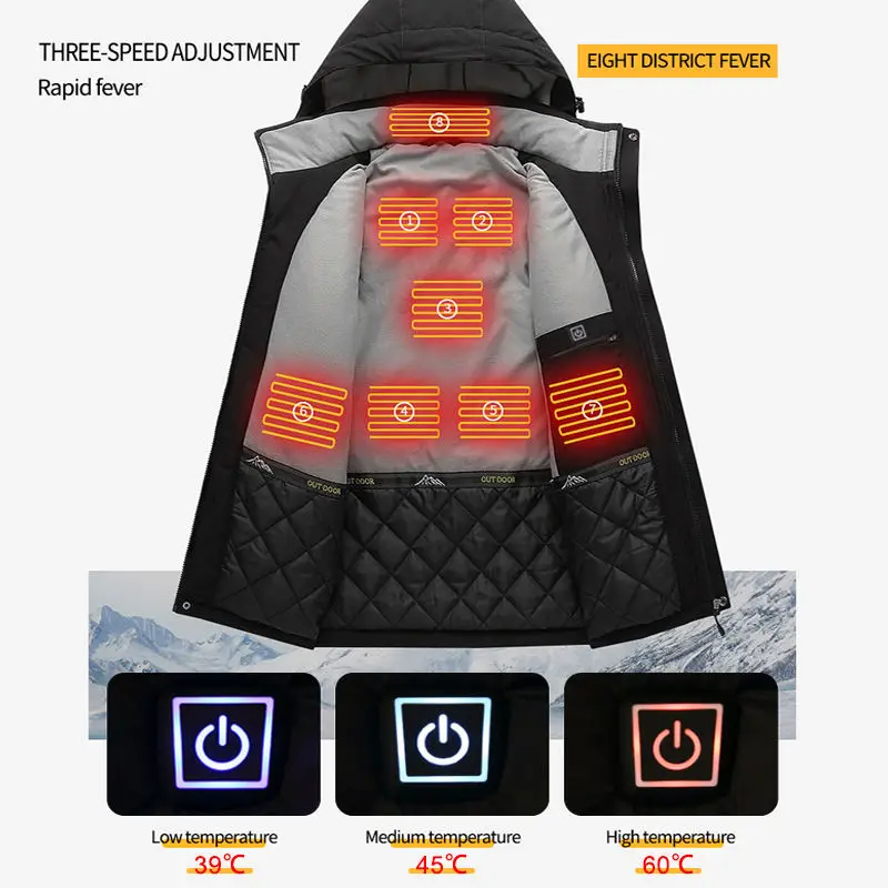 OEM winter outdoor Washable Removable hood jacket With Heated Custom Logo Battery Heated Jacket