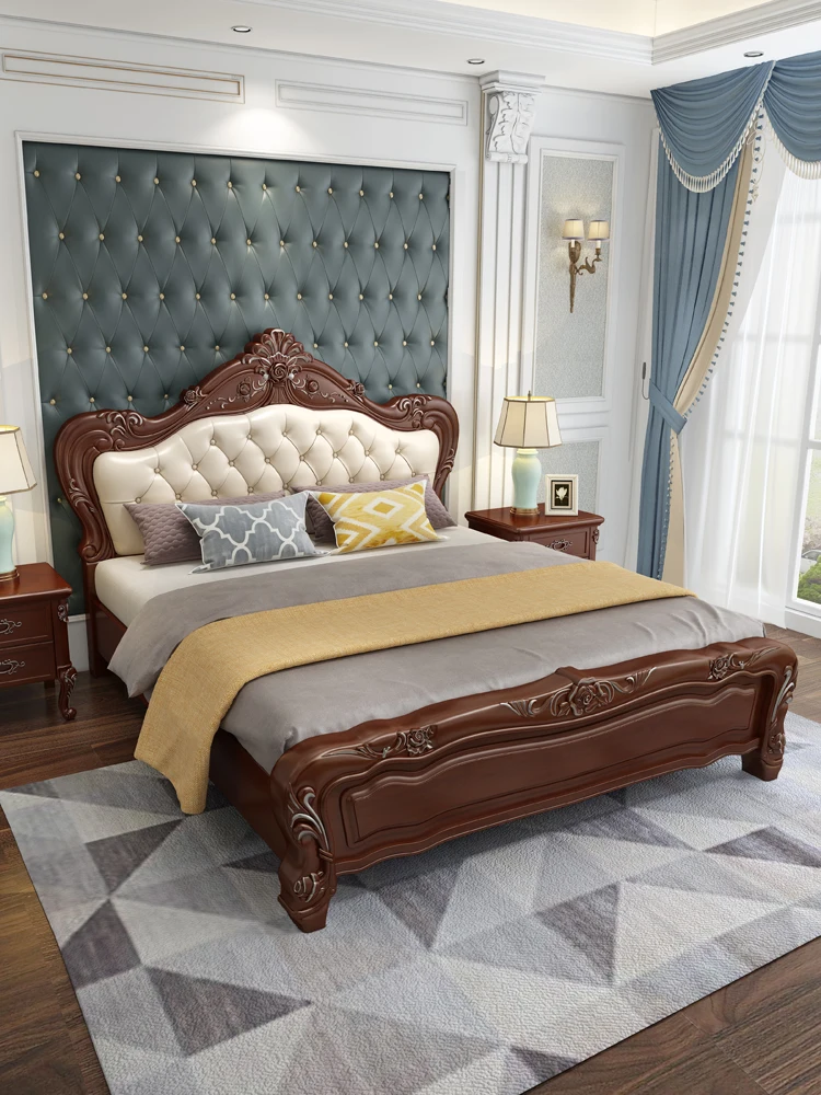 Customized Traditional American style Bed with upholstered King size Deluxe Master bedroom Furniture Sets Carved Queen Beds