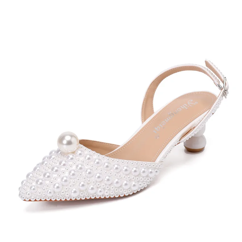 2024 African White Pearl Bridal Wedding Purse Set Pointed Toe Party Evening short heel Shoes With Matching Clutch Bags