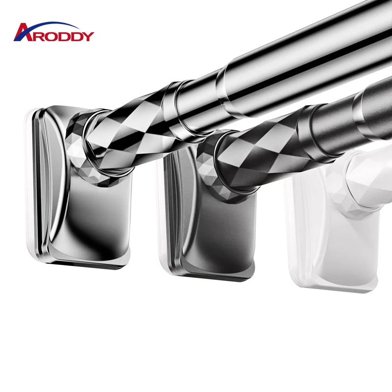High Quality Black Ready Stock Bay Window Nordic Plain Adjustable Fixed Curtain Poles With Rotating Rod