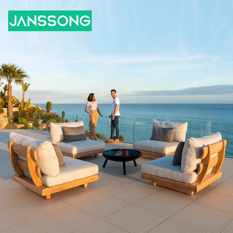Solid Wood Sofa Furniture Outdoor Waterproof Teak Sofa Patio Set Combination Leisure Villa Waterproof Sun Protection Couches
