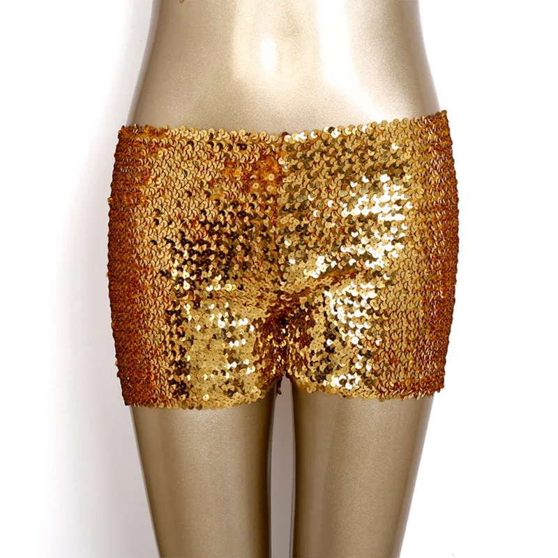Women Street Fashion Sequin Shorts Mardi Gras Elastic Belt Slim Fit Low Waist Versatile Female Shorts Girls Dance Hot Pants