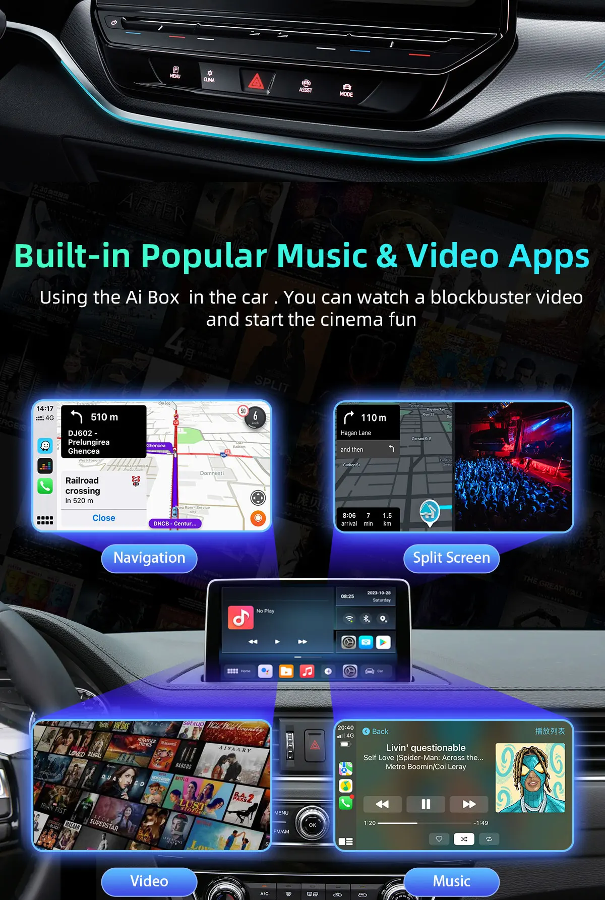 Stable Fast Connection 4+64G GPS HDMI Split Screen Netflix Wireless CarPlay Adapter Android Auto Dongle for iPhone iOS Android