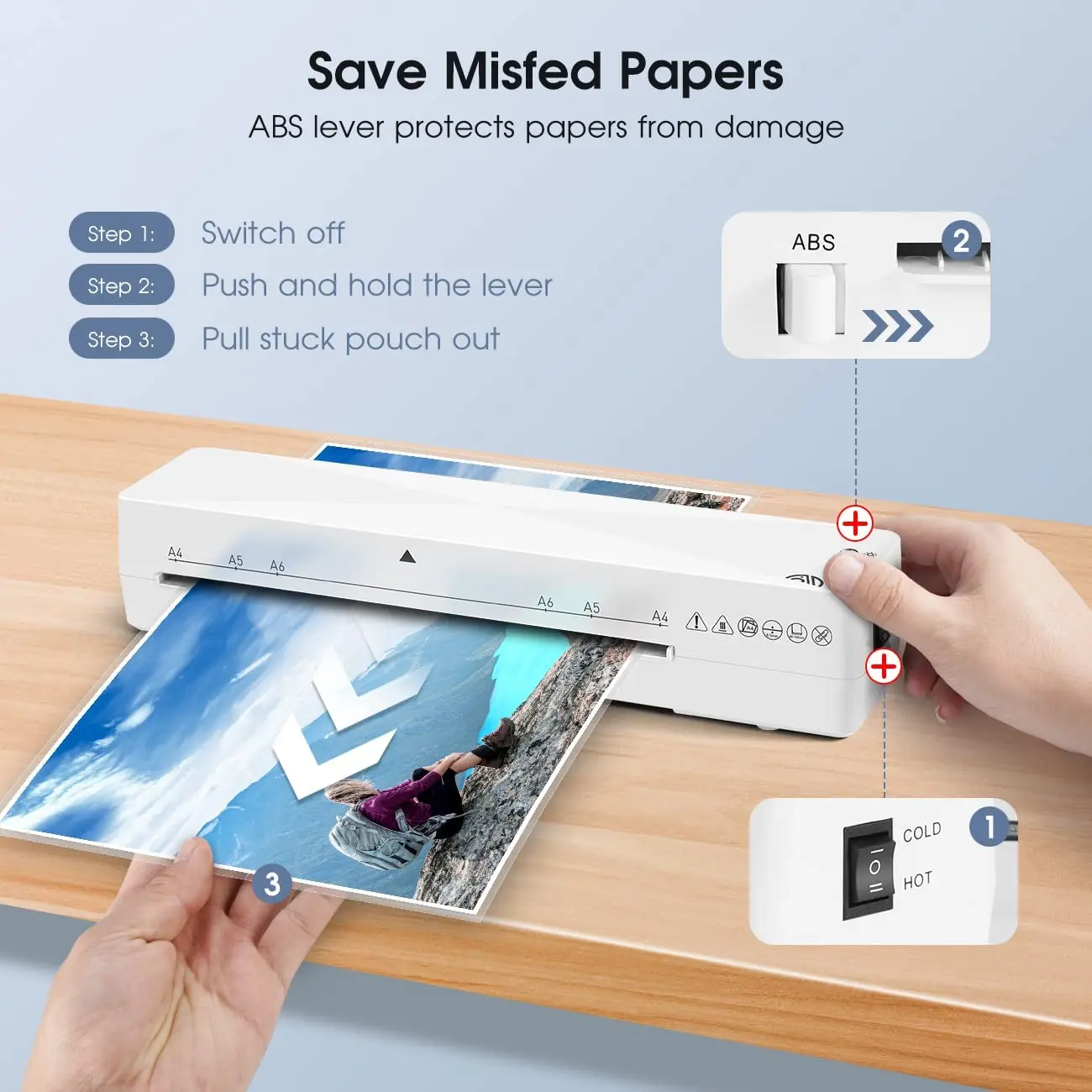 Заводская цена ручной АБС-рычаг мини-карты для фотодокументов A4 холодный горячий ламинатор