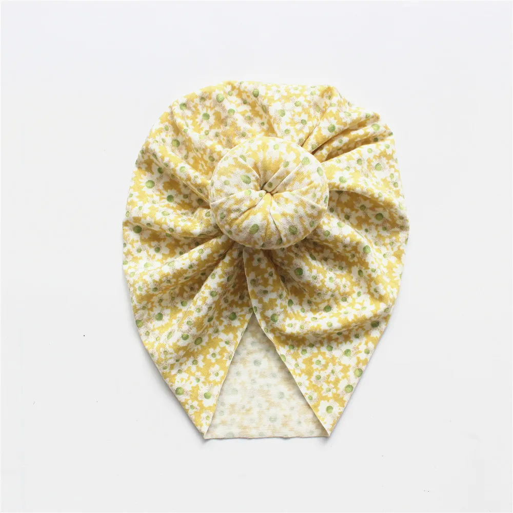 Soft Cotton Multi-color Printed Floral Design Head Accessories Big Bow Elastic Baby Turban Hat with Bowknot Hair Band Fashion