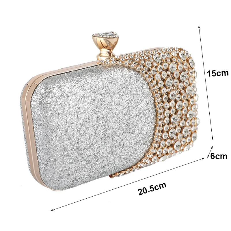 Women Clutch Purse Bag rhinestone Evening Clutch Bags Gold Silver Black Bridal Wedding Purse Mini Handbags with Metal Handle