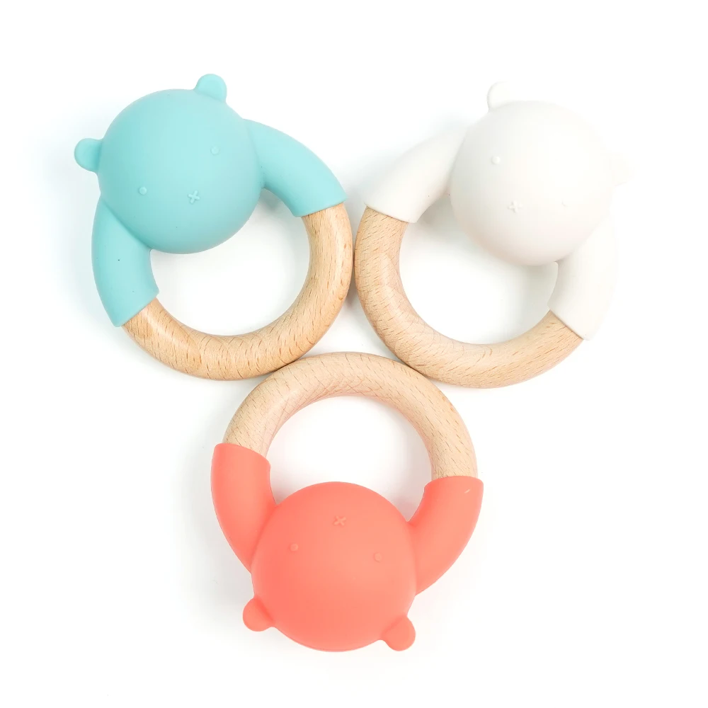Factory Price 100% Food Grade Silicone Baby Rattle Silicone Baby Teether Two in One Silicone Baby Teether