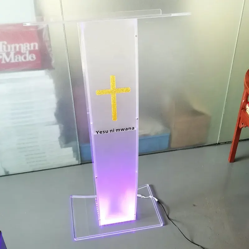 Transparent LED Lighting Acrylic School Lectern Acrylic Platform podium Church Pulpit