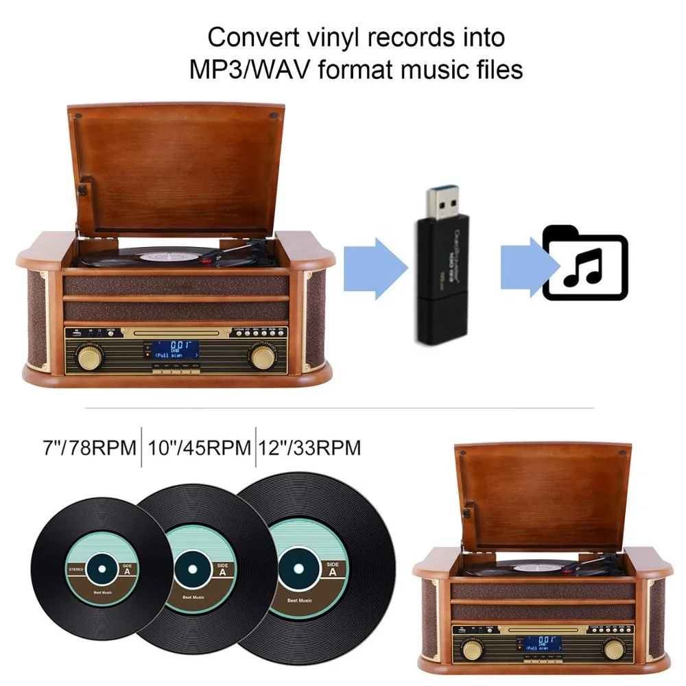 Romantic Vintage Classic Retro Antique Phonograph Gramophone Turntable Vinyl Record Player