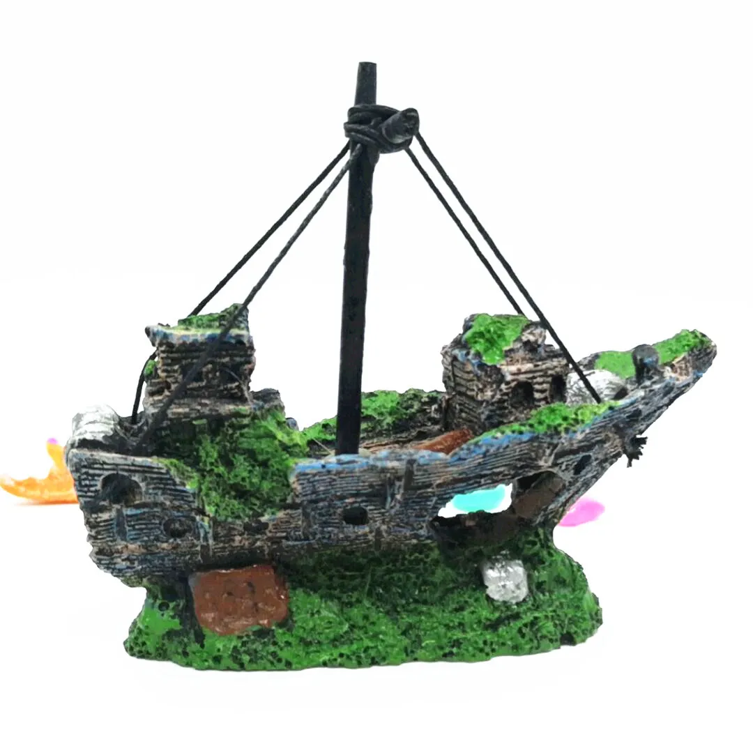 2024 Aquarium Fish Tank Decorations Landscape Pirate Shipwreck Resin material Sailing Boat Sunken Ship for Home Decorations