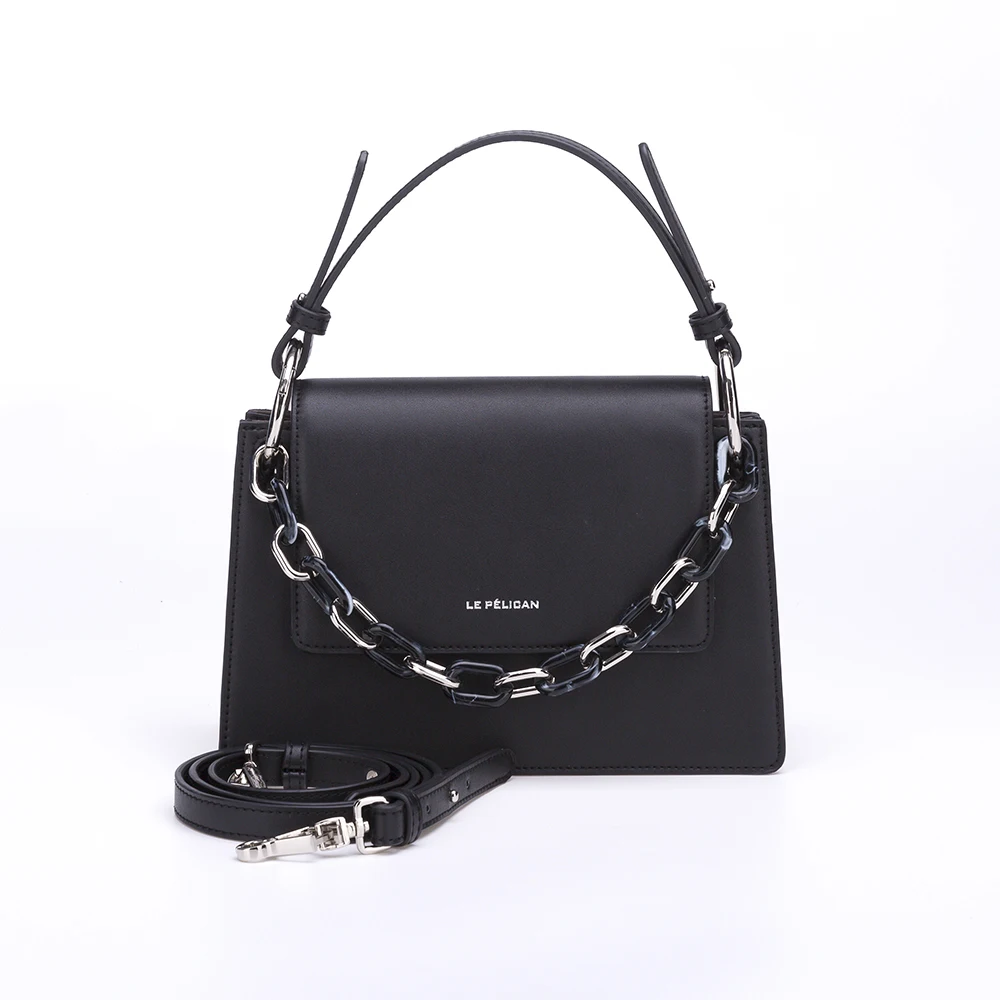 20SH-9032D Trendy two tone color chain decorated fashion flap ladies handbag