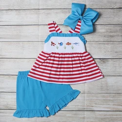 Детские хлопковые пижамы RTS из 2 предметов с коротким рукавом для девочек, оптовая продажа, дешевые комплекты одежды для маленьких девочек