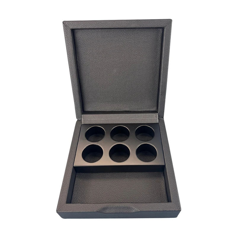 High quality Instant coffee black PU leather box hot sale 6 Slots  capsule coffee matte lacquer wooden box
