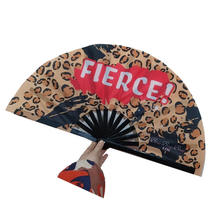 2024 New Customized Clack Folding Hand Fan Large Bamboo Hand Fans for  Festival Accessories