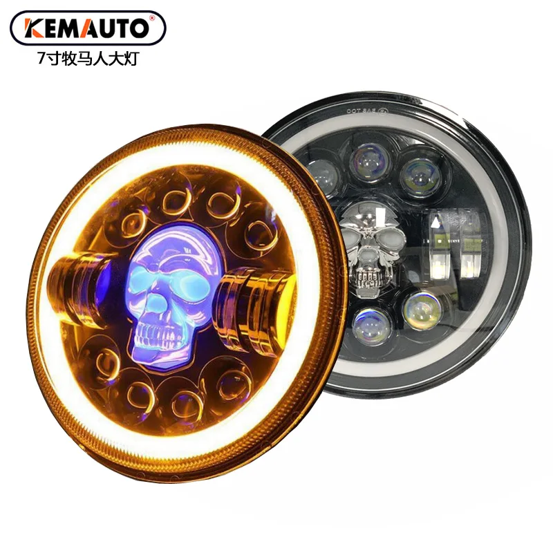 accessories angel eyes high quality fashion skull head 48w IP68 waterproof 7inch led headlight for jeep