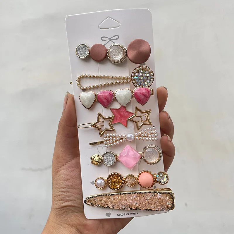 Vintage Bear side clip fashion simple duck beak clip imitation pearl  hair accessories high sense hairpin set