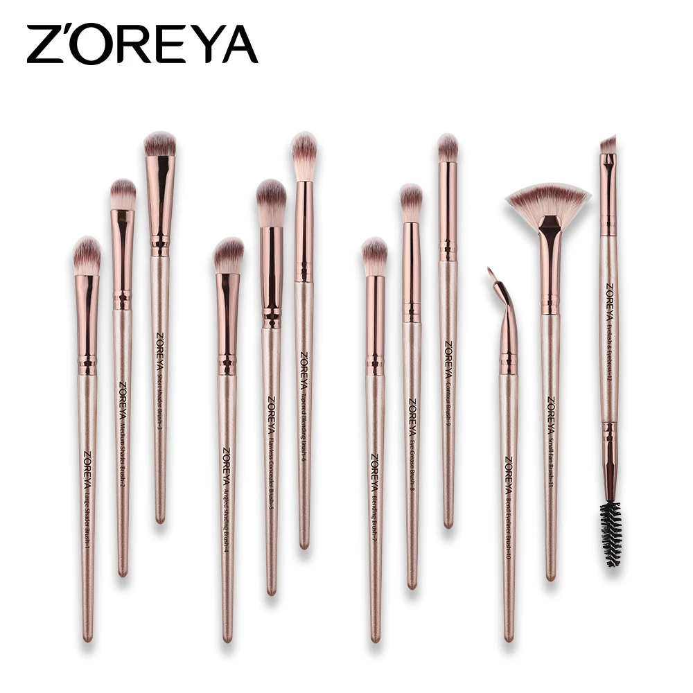 12pcs Eye Makeup Brushes Set Kit Blending Brush Synthetic Hair Makeup Beginner Accept Private Logo Plastic Handle with PU Black