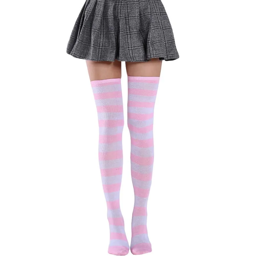 WUYANG FACTORY Sexy Stripes Lady Stockings Thigh High Cotton Tube Socks Students Over The Knee Socks Plus Size