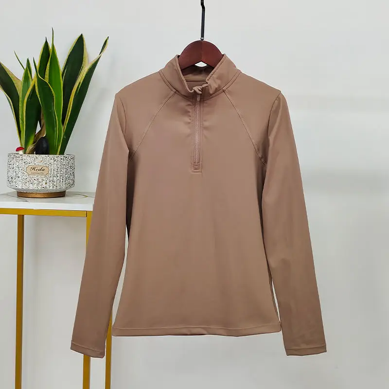 New Arrival In Stock Zipper Horse Riding Base Layer Female Riding Tops Equestrian 4 Way Stretch Fabric Women Equestrian Shirts