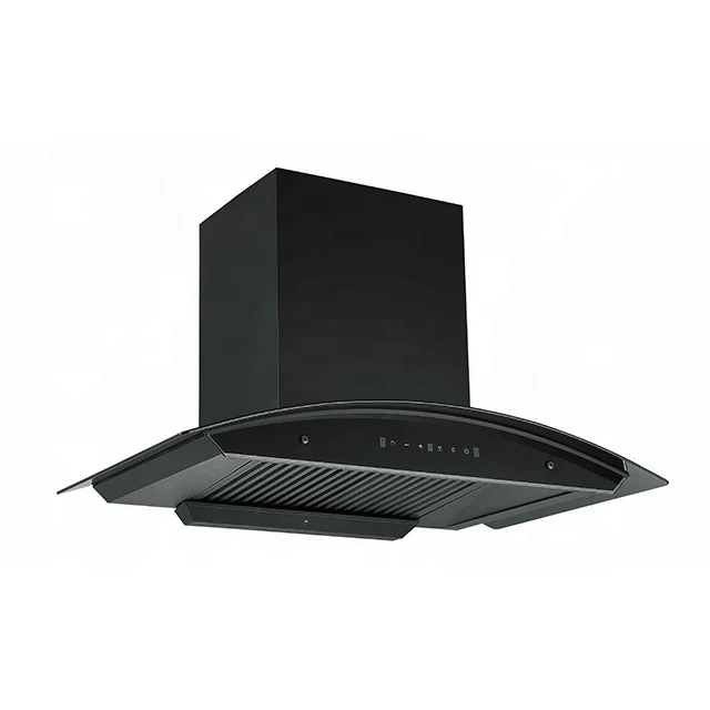 Black curved Glass cook Hood Electric Kitchen Range Hood Home appliance chimney Extractor