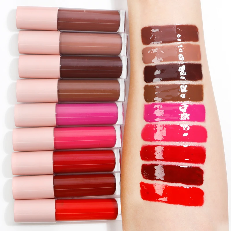 Wholesale Glitter Clear Lip Gloss Vendor Custom Private Label Nude High Shimmer Jojoba Oil Cruelty Free  Lip Gloss