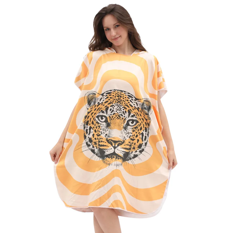 Manufacturer Free Sample Beach Customized Towel Sustainable Sublimation Quick Dry Microfiber Poncho Hooded Beach Towel