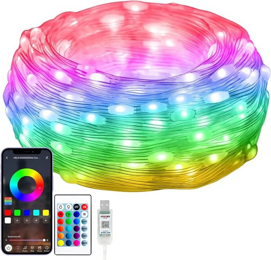 Rubber String Light Multicolor USB Powered IP65 Waterproof Music Voice Sync RGB-IC Smart Fairy Lights for Christmas Wedding
