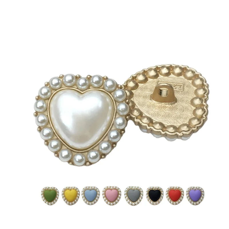 Pink Purple buttons Coat clothes Decorative heart Black blouse accessories Pearl peach heart Button