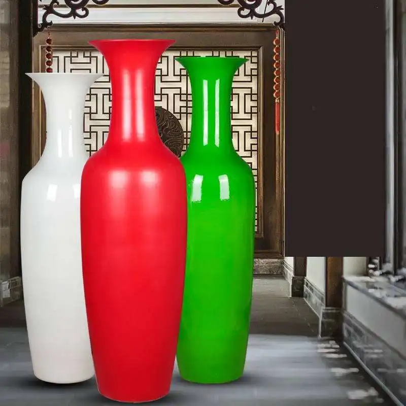 High-Quality Modern Porcelain Floor Vase - Large Colorful Glazed Ceramic Vessel in White Red & Green for Economical Home Decor