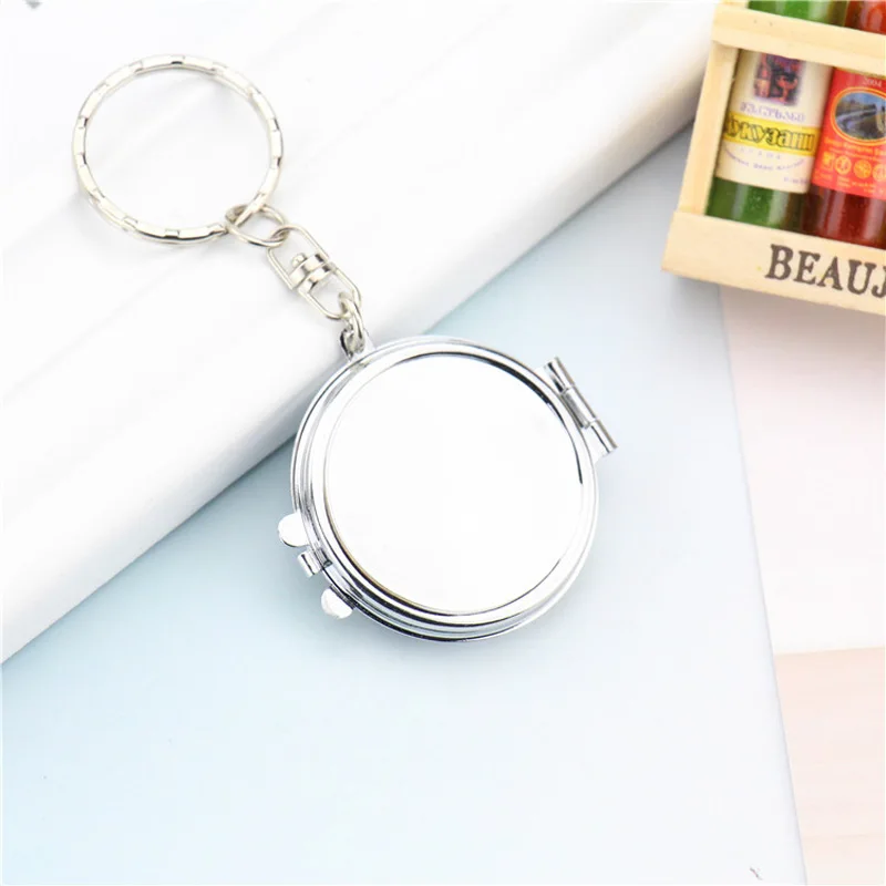 Wedding Gift Custom Metal Love Keychain Heart Shaped Compact Travel Pocket Mirror Compact Makeup Mirror Keychain for Women