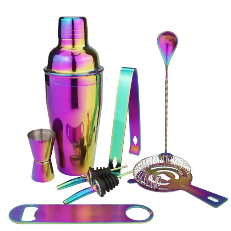 New product Boston Cocktailshaker 750ML Colourful Cocktail Shaker set Cocktail Shaker 7-pieces Set Bar Accessory Bartender Kit