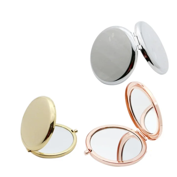Metal Mini Folding Double-sided Round Carry-on Mirror Diy Gift Engraved Export Small Simple Exquisite Makeup Mirror