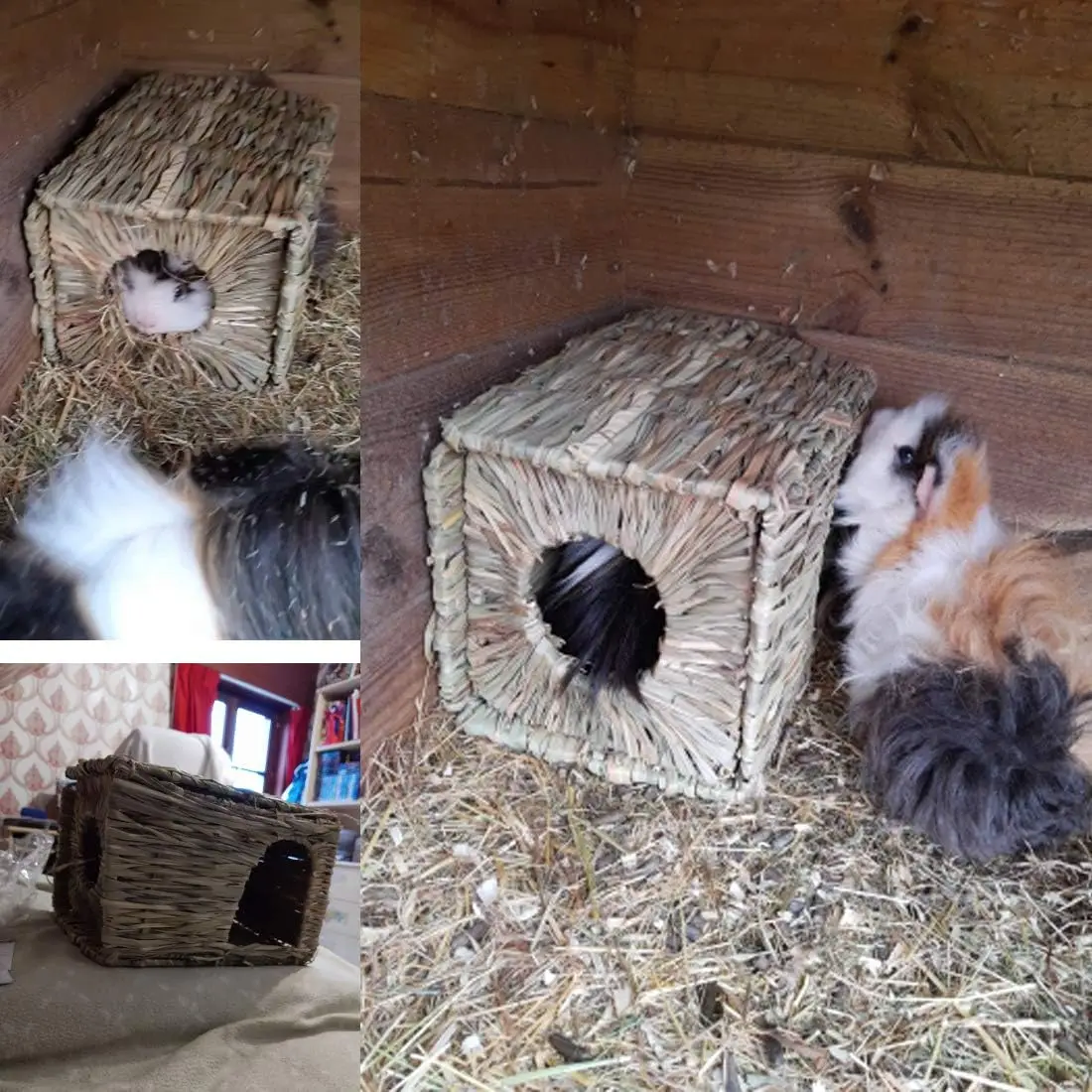 Natural Hand Woven Seagrass Play Hay Bed Foldable Woven Hideaway Hut Toy for Bunny Hamster Guinea Pig Chinchilla Small Animals